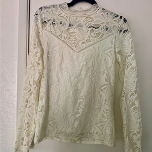 VILA Cream Lace Long-Sleeve Blouse